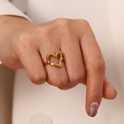欧美戒指女设计小众ins博主同款锤纹爱心法式合金镀金不掉色戒指