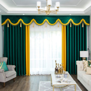 窗帘绒布窗帘美式帘头现代欧式简约拼接色墨绿色，客厅卧室窗帘定制