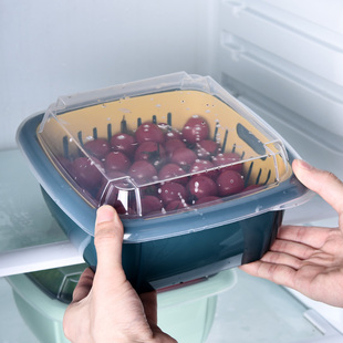 冰箱保鲜盒沥水厨房带盖密封水果，蔬菜收纳双层塑料，家用保鲜盒a