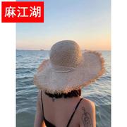 草帽女夏海边沙滩遮阳适合拍照的帽子度假大帽檐，三亚旅游防晒帽