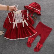 极速婴儿服红色裙子秋冬女宝宝加绒冬装周岁女童新年小童外穿