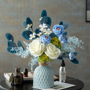 蓝色清雅仿真花艺套装欧式假花干花束，客厅餐桌电视柜摆件家居装饰