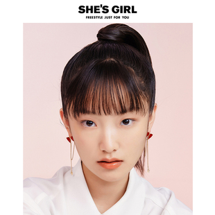 shesgirl茜子邂逅飘动原创手工滴油蝴蝶结流苏长款耳钉耳环耳饰