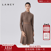 LANCY/朗姿羊毛收腰连衣裙2022秋冬高级感立领显瘦气质裙子女