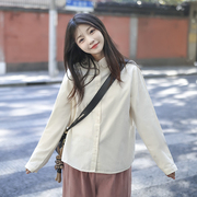 艺野系 娃娃领米白色磨毛长袖衬衫女秋冬日系设计感独特内搭上衣