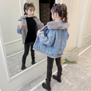 女童加绒牛仔外套2023冬装洋气大童秋冬款儿童装加厚上衣韩版