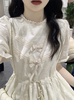 白色连衣裙少女夏装2024年初中高中学生泡泡袖，甜美公主长裙子