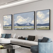 网红现代简约客厅装饰画北欧抽象蓝色风景山水三联壁画沙发背景墙