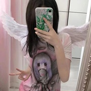 小众设计天使不死emo喷绘扎染T恤朋克亚文化绘画涂鸦短袖男女