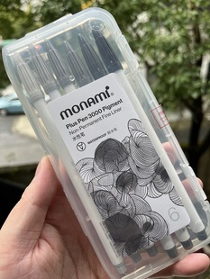 monami慕那美3000灰色系耐水性纤维笔勾线绘画笔套装可与水性马克笔水彩颜料同时使用也不易晕染美术水彩笔