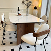 法式奶油复古黑胡桃色，实木岩板餐桌椅，组合侘寂风长方形小户型餐桌