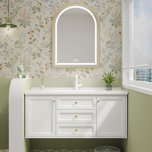 法式橡木烤漆浴室柜组合陶瓷，一体洗手池卫生间，洗漱台洗脸盆柜