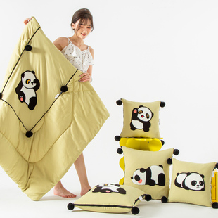 卡通熊猫抱枕被子两用汽，车上办公室午睡盖毯枕头二合一折叠夏凉被