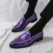 韩版小皮鞋男一脚蹬懒人绿色休闲鞋，紫色影楼婚纱，拍照婚鞋48大码鞋