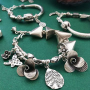 泰国清迈手工银饰复古花朵流苏女原创设计礼物小象纯银蝴蝶手链