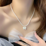珍珠蝴蝶结项链2023年女夏高级设计感轻奢小众，颈链锁骨链网红
