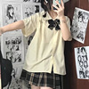 jk制服奶黄色短袖衬衫，女夏季慵懒风娃娃，领上衣温柔韩系甜美校供感