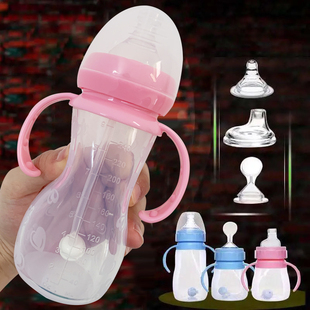 宝宝宽口径硅胶奶瓶新生儿，防胀气防摔新生，儿童婴儿喝水带手柄奶嘴