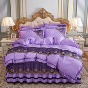 欧式床罩床裙式四件套纯棉公主风蕾丝花边双人被套磨毛床上用品q.