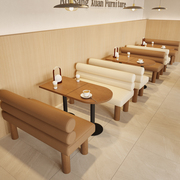 奶茶店桌椅卡座沙发茶楼咖啡厅，餐椅商用接待座位靠墙实木凳子组合