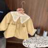 女宝宝甜美小短款风衣女童春装2024韩版女婴儿童蕾丝翻领外套