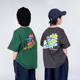 童装儿童卡通恐龙短袖2024男童夏装中大童夏季短袖T男孩上衣