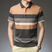 夏天中年男士t短袖t恤30岁半袖35条纹，丅桖40韩版体恤翻领polo衫。