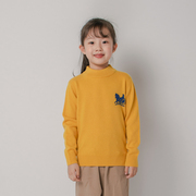 100%羊毛儿童羊毛衫黄色纯色，半高领加厚女童羊毛衫冬季加厚潮