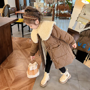 女童冬装棉衣2023韩版洋气，儿童外套时尚潮流大翻领收腰上衣