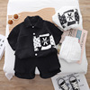 黑白X短袖男童夏装24套装女宝宝字母卡通两件套中小童婴儿童衣服