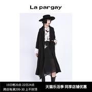 Lapargay纳帕佳女装黑色中长款风衣休闲宽松外套长袖大衣