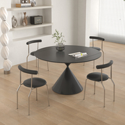 伸缩岩板折叠餐桌方变圆现代简约小户型华尔兹黑色多功能旋转餐桌