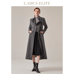 ladyselite慕裁灰色收腰澳毛羊绒大衣女2023冬气质显瘦风衣