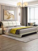 科技布艺1.5m储物简约现代双人床，主卧大床婚床实木框架皮床1.8米
