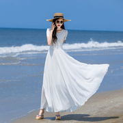 波西米亚长裙沙滩飘逸气质显瘦2022女夏季大摆雪纺白色连衣裙