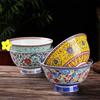 景德镇陶瓷器碗单个高脚防烫米饭碗中式泡面，碗碟套装家用仿古寿碗