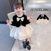 女童公主裙2022春秋，韩版洋气黑色连衣裙礼服，女宝宝秋季公主裙