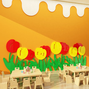 幼儿园花朵主题文化墙面装饰环境，材料布置踢脚线走廊过道亚克力贴