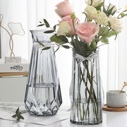 二件套大号玻璃花瓶透明欧式水养，百合干花富贵竹花瓶插花摆件