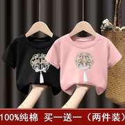 100%纯棉女童短袖t恤夏季中小童中国风，宝宝上衣儿童夏装洋气t