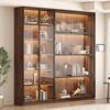 胡桃色定制书柜一体整墙到顶轻奢现代高档客厅展示柜带玻璃门书架