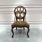 欧式餐椅桃花芯实木西餐椅别墅，古典书椅头层牛皮，咖啡椅新古典吧椅