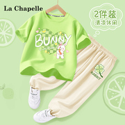 拉夏贝尔女大童夏季套装儿童T恤夏装两件套女童洋气时髦短袖