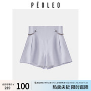 飘蕾通勤西装裤女2024夏季高腰链条设计感气质显瘦直筒裤短裤