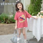 女童红心芭乐短袖t恤夏季小孩洋气打底衫6-12岁儿童休闲上衣
