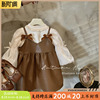 韩国童装女童套装裙春秋季2023背带裙洋气，儿童时髦吊带小皮裙