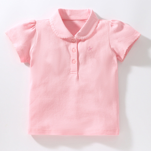 女童粉红色短袖polo衫宝宝，翻领娃娃衫儿童纯棉t恤打底衫婴儿上衣t