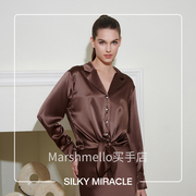 SILKY MIRACLE经典水钻真丝长睡裙蝴蝶结女士桑蚕丝家居服