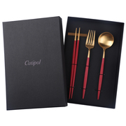 Cutipol餐具家用筷勺叉套装三件套礼盒不锈钢便携式筷子勺子餐叉