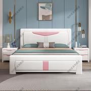 中式实木床1.8米双人床白色压纹，橡木1.2m简约现代储物主卧大婚床